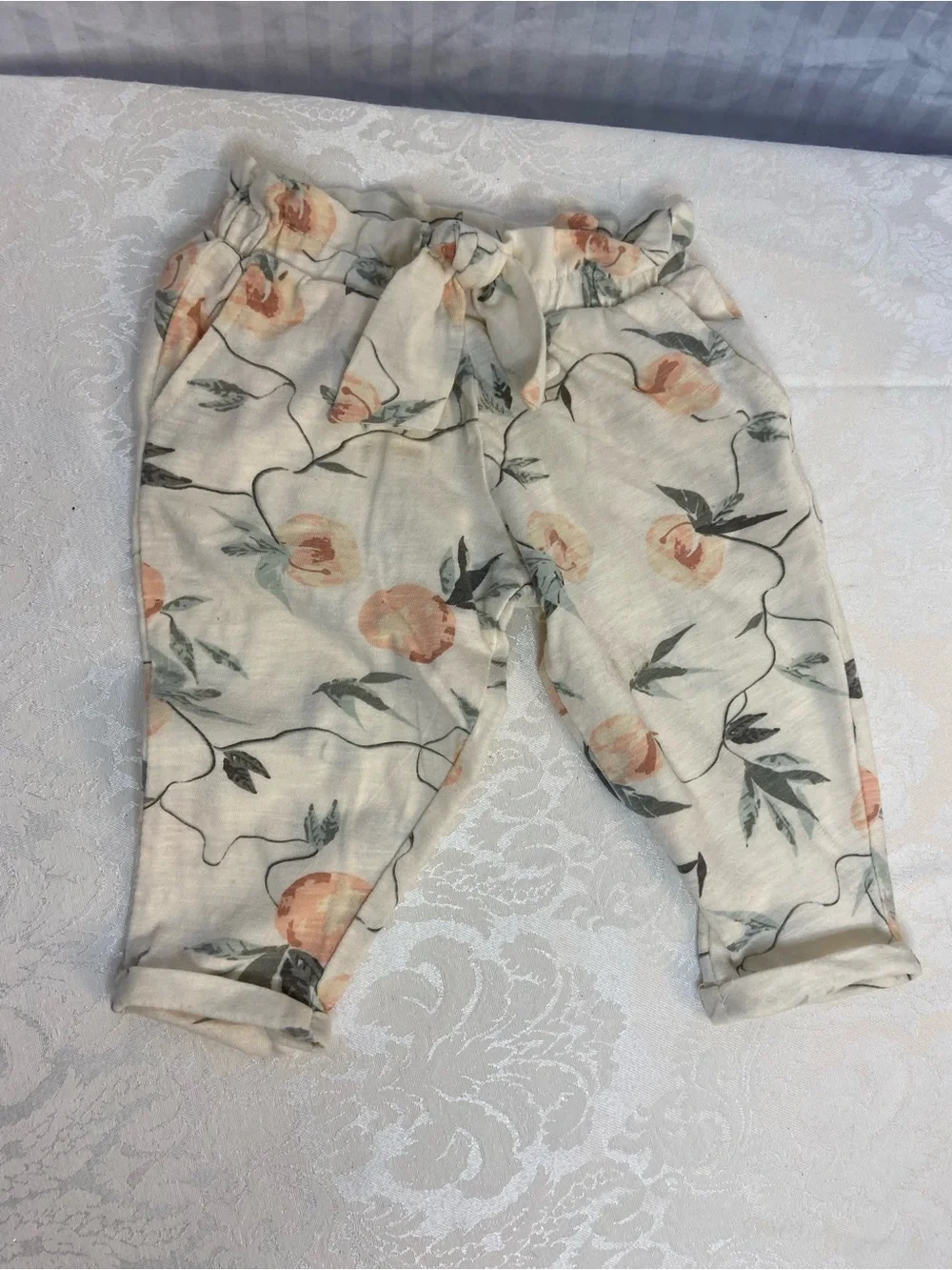 Jessica Simpson Cream Baby Set with Peach Floral Accents 3-6 M
